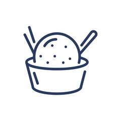 Sundae bubble in bowl thin line icon. Summer, spoon, milk isolated outline sign. Dessert and ice cream concept. Vector illustration symbol element for web design and apps