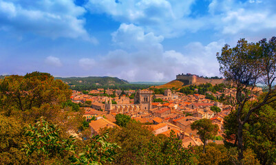 Fototapeta na wymiar Wide panoramic view of old town in Avignon, France