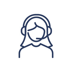 Female call center consultant thin line icon. Girl, headphone, operator isolated outline sign. Consultation and support service concept. Vector illustration symbol element for web design and apps