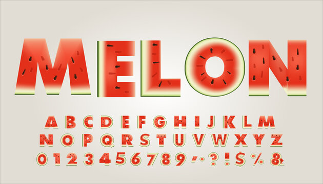 watermelon style font design, alphabet letters and numbers, Eps10 vector.