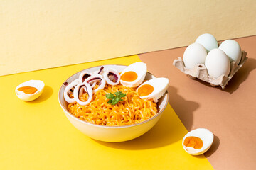 instant noodles salt egg flavour with squid or octopus
