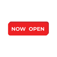 Vector Illustration Red Banner now open button sign Web Element

