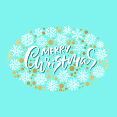 Hand drawn phrase Merry Christmas and Happy New Year. Modern dry brush lettering design. Vector typography vector illustration with snowflakes.
