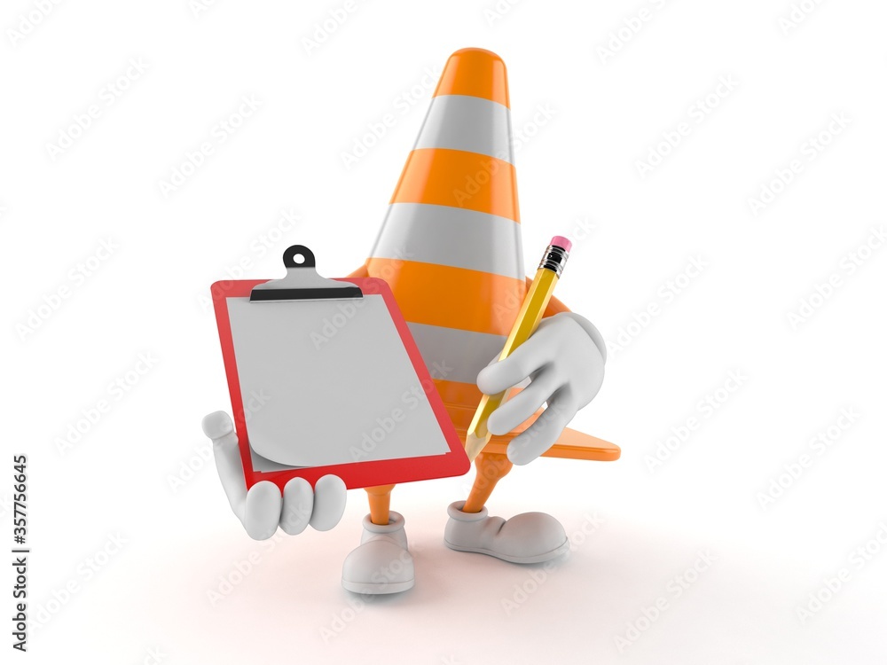 Wall mural Traffic cone character holding clipboard and pencil