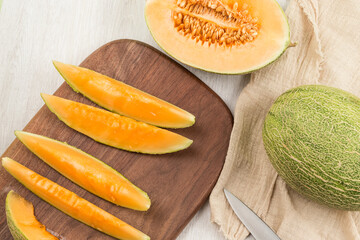 Photograph fresh and delicious cantaloupes