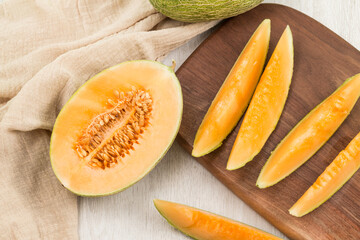 Photograph fresh and delicious cantaloupes