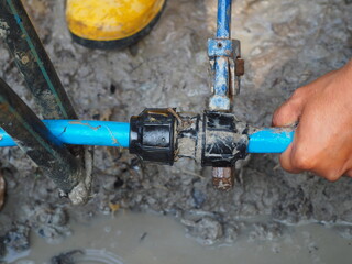 Burst pipe or leaking pipe is under repairing