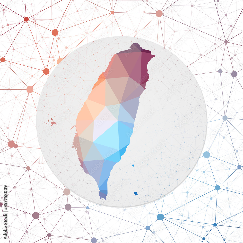 Poster Abstract vector map of Taiwan. Technology in the country geometric style poster. Polygonal Taiwan map on 3d triangular mesh background. EPS10 Vector.