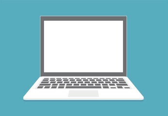 Blank screen laptop isolated on blue background. Vector illustration 