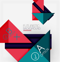 Abstract background, geometric business multicolored paper infographic - triangle frames for text, icons or graphics on light background with copyspace. Vector Illustration For Wallpaper, Banner