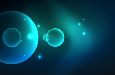 Neon shiny transparent glowing circles with light effects. Techno futuristic vector abstract background For Wallpaper, Banner, Background, Card, Book Illustration, landing page