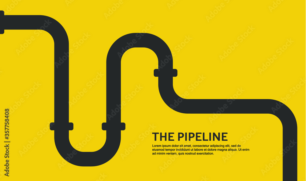 Poster web banner. industrial background with yellow pipeline. oil or gas pipeline. vector illustration in 