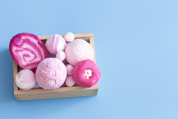 Spa composition with body care items on a colored background