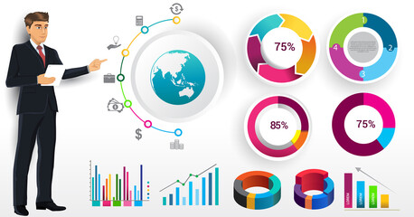 Business infographic elements vector set, businessman and other elements for infographics. Template for diagram, graph, presentation and chart. Business concept with parts, steps or processes.
