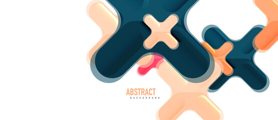 Glossy multicolored plastic style cross composition, x shape design, techno geometric modern abstract background. Trendy abstract layout template