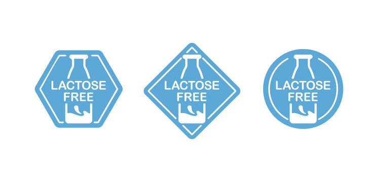 Lactose free stamp (in 3 shapes)  - crossed out milk bottle - emblem for anti-allergic and healthy food products