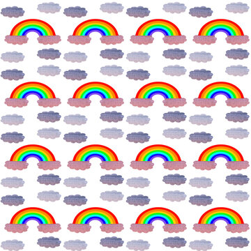 Sfondo per bambini, pattern con nuvolette ed arcobaleni