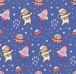 Cartoon space kawaii seamless pattern 