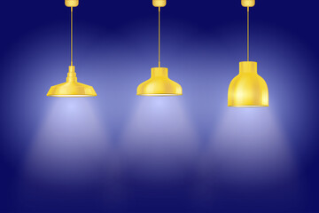 Obraz premium Interior of Blue wall with yellow vintage pedant lamps. Set of retro style lamps. Vector Illustration