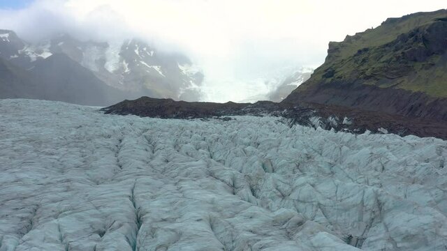 Glacier Svinafellsjokul in Iceland, drone flying over aerial footage. 4K Ultra High Def Footage. Epic iceland Drone