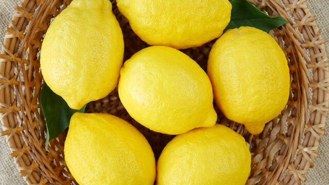 Yellow lemons in a basket. Seamless. Loop. looping.