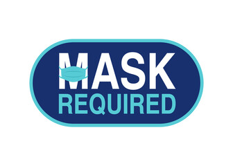 Mask required warning prevention sign - creative M letter with face mask in rounded rectangular frame - isolated vector information picture
