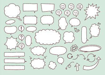 クレヨンで描いたような吹き出しのセット_セピア色