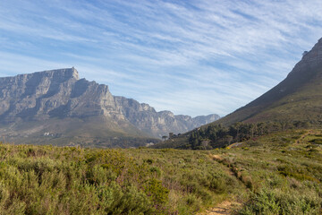 View on Table Mountain (wiht Lions Head on the left) from Signal Hill, Cape Town, Western Cape, South Africa