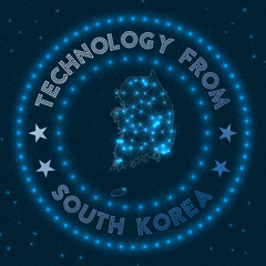 Technology from South Korea. Futuristic geometric badge of the country. Technological concept. Round South Korea logo. Vector illustration.
