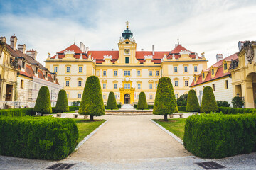 Fototapeta na wymiar Baroque residences in Valtice castle. Lednice and Valtice Cultural Landscape, South Moravian region. Czech republic. Travel vine destination.