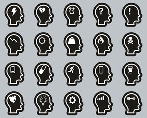 Stress & Pressure Icons White On Black Sticker Set Big