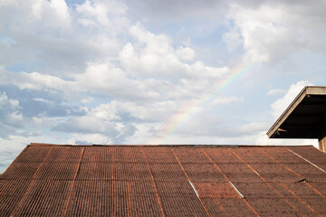 Vintage house roof with cloudy sky