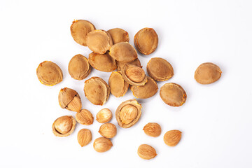 apricot kernel isolated on white background, ecologic food