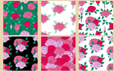 Roses. Seamless pattern with flowers. Set.