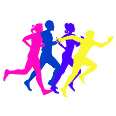 Fototapeta na wymiar running people color silhouette vector illustration isolated on white background