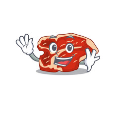 A charismatic T-bone mascot design concept smiling and waving hand