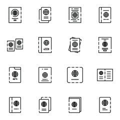 Passport icon set. Simple tourism, identity outline icons sign, vector illustration.	