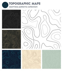 Topographic maps. Astonishing isoline patterns, seamless design. Neat tileable background. Vector illustration.