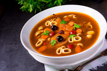 Czerninaa with noodles is a traditional Polish soup