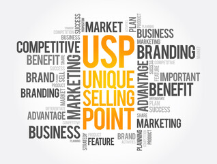 USP - Unique Selling Point word cloud, business concept background