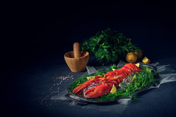 the cooked lobster on ice