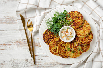 green pea and oatmeal pancakes, flat lay