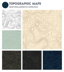 Topographic maps. Artistic isoline patterns, seamless design. Appealing tileable background. Vector illustration.