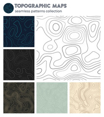 Topographic maps. Artistic isoline patterns, seamless design. Captivating tileable background. Vector illustration.