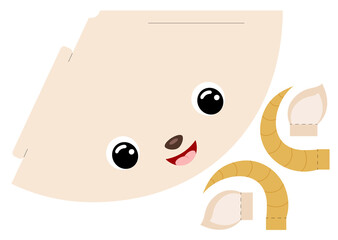 Printable mockup cap goat. Festive cone template for birthday, party, christmas, baby shower. Fun accessory for entertainment. Cardstock cap layout construction. Print and cut. Vector illustration.