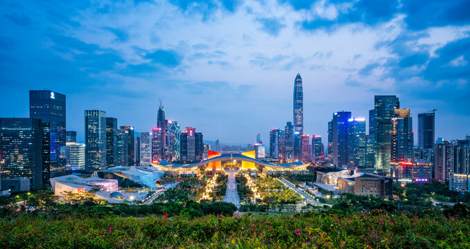 Shenzhen, China city skyline at twilight. - Powered by Adobe