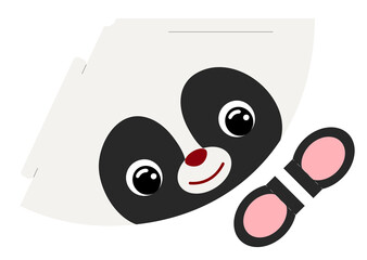 Printable mockup cap skunk. Festive cone template for birthday, party, christmas, baby shower. Fun accessory for entertainment. Cardstock cap layout construction. Print and cut. Vector illustration.