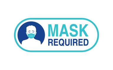 Mask required warning prevention sign - human face silhouette with protective mask in rounded frame - isolated vector information signboard