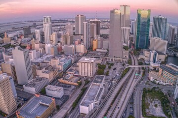 Naklejka na ściany i meble Aerial View of Downtown Miami Skyscrapers during Winter