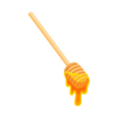 Wooden Dipper with Sticky Honey Dripping Down Vector Illustration